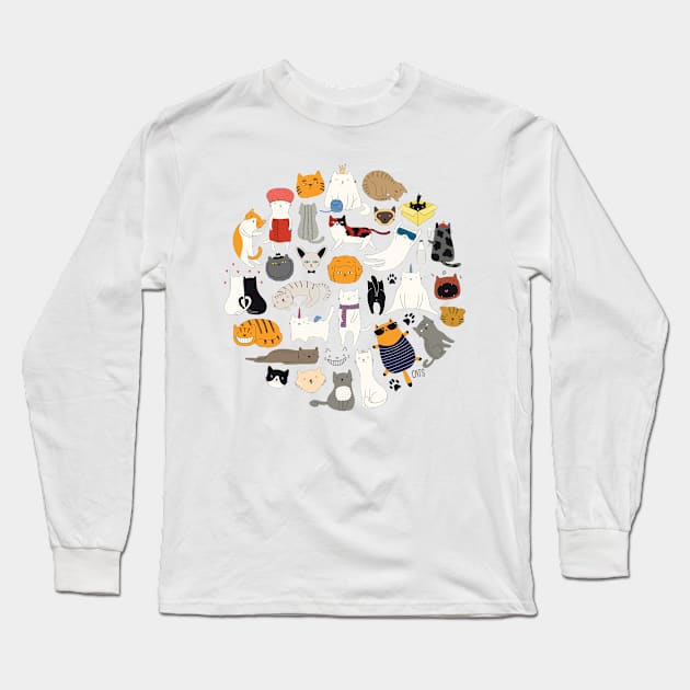 cute cat doodles circle #1 Long Sleeve T-Shirt by Art Consulate